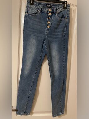 Bebe High-Rise Button-Fly Slim Jeans - Blue Denim